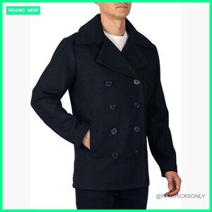 Wool Blend Pea Coat Double Breasted Winter Overcoat